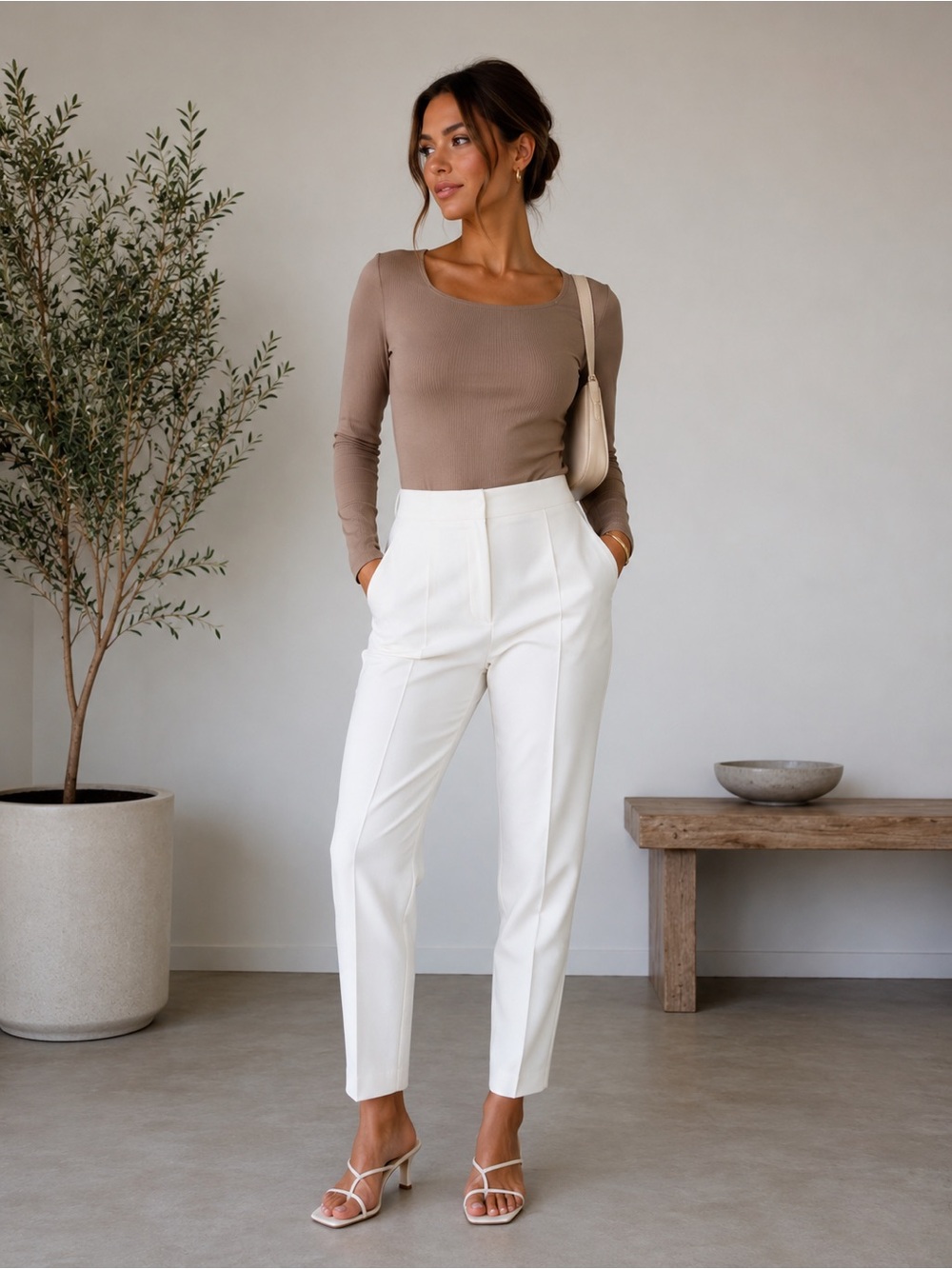 Minimalist Off White Tailored Dress Pants Size 8